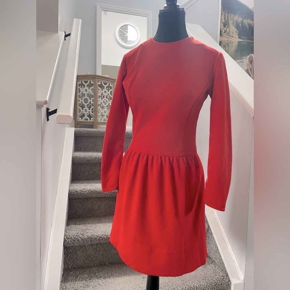 Vintage 70’s Vicki Vaughn Lipstick Red A Line Skater Style Dress Long Sleeve S   - Picture 3 of 8